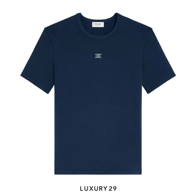 Celine triomphe t-shirt IN RIBBED COTTON JERSEY Navy Blue