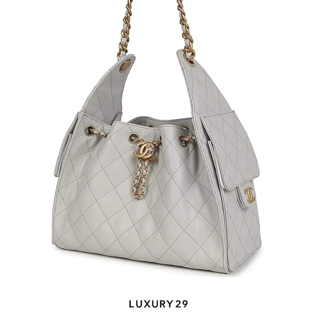Chanel 25 Small Handbag Caviar Gold Hardware Light Grey(Small, Grey)