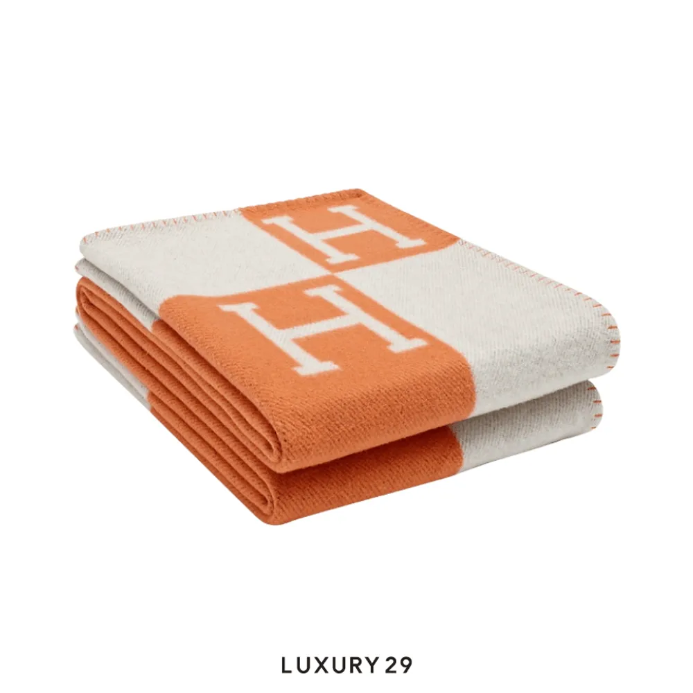 Hermes Avalon throw blanket Ecru / Potiron(Free Size, Brown)
