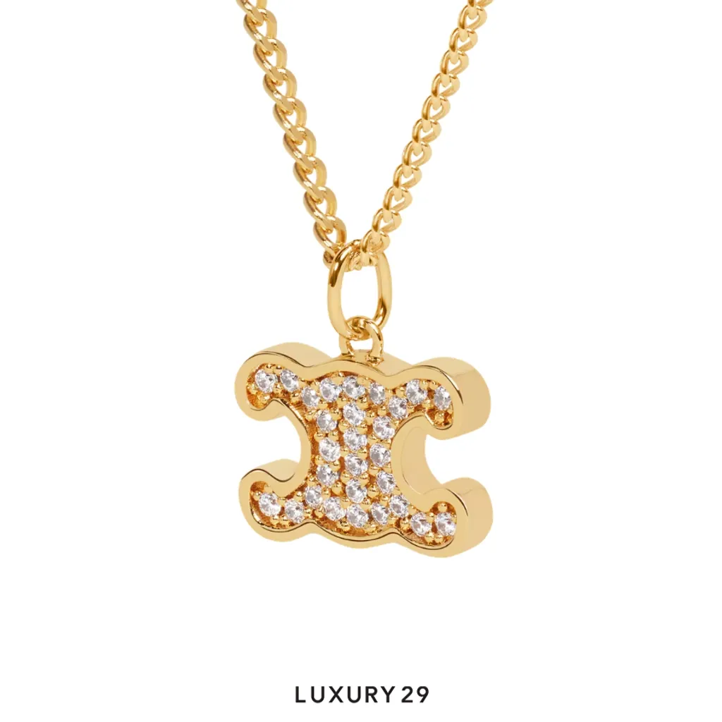 Celine Rhinestone triangular necklace Gold(Free Size, Gold)
