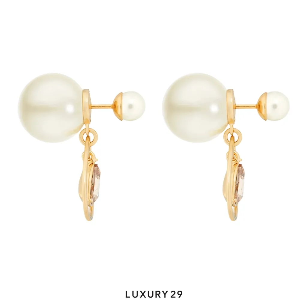 Dior Tribales Earrings Gold-Finish Metal with White Resin Pearls and Champagne Crystals(Free Size, White)