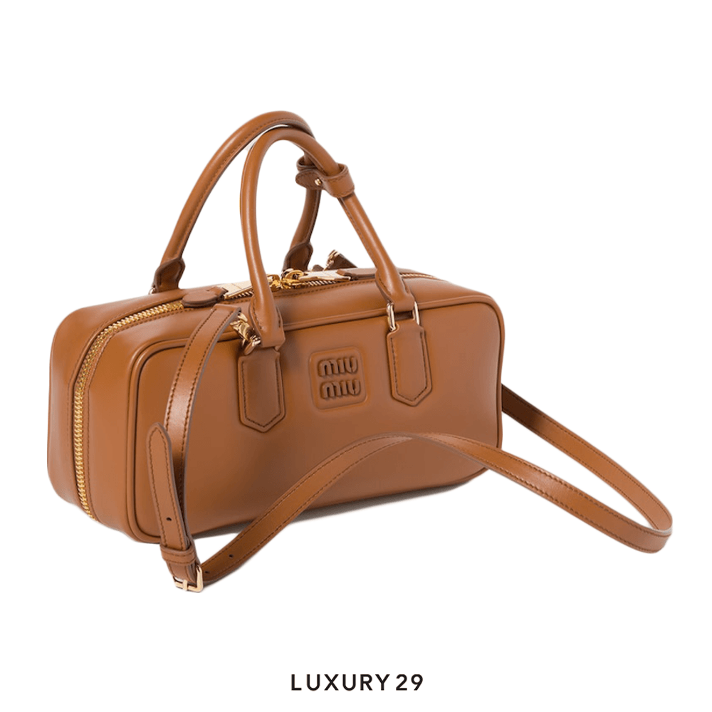 Miu Miu Arcadie Leather Bag Cognac M Wide(Medium, Brown)