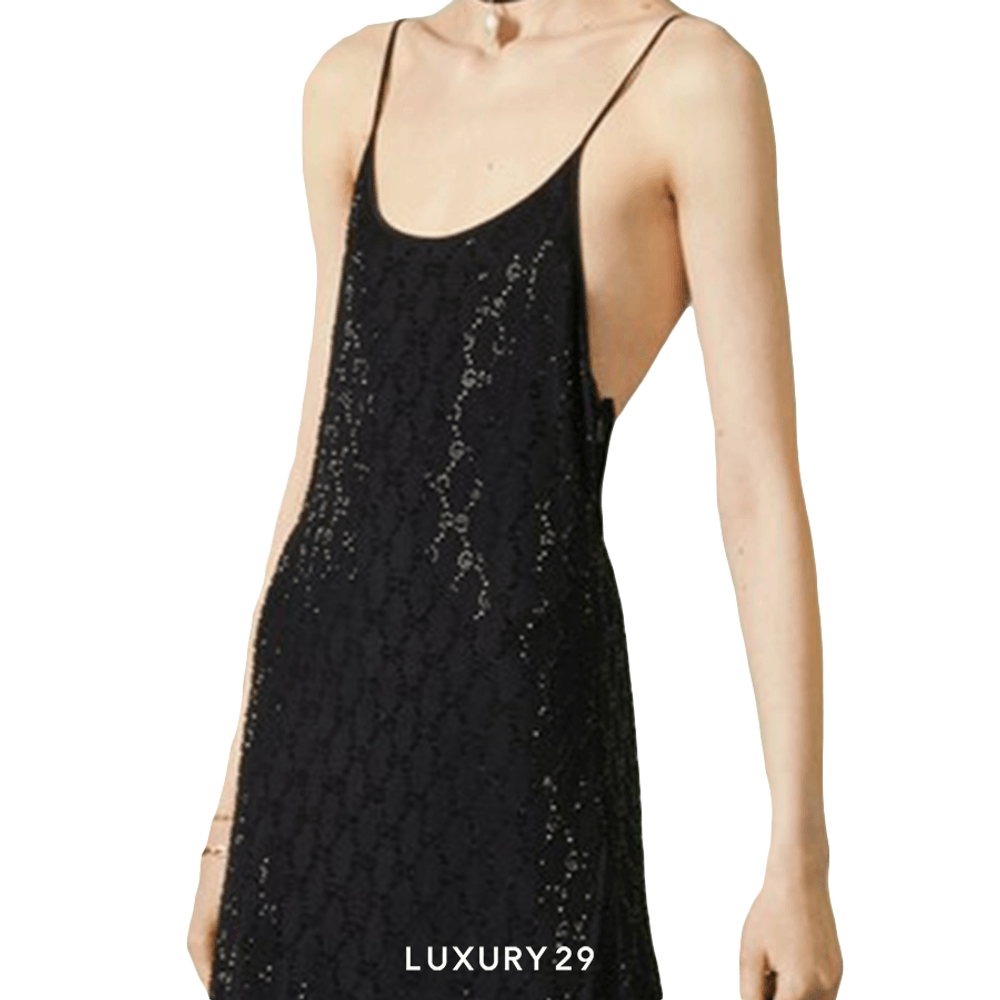 Gucci Crystal GG stretch nylon tulle dress in black(M, Black)