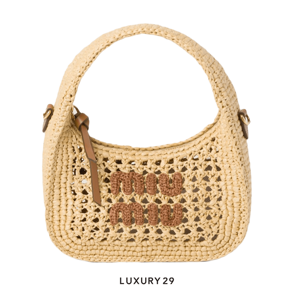 Miu Miu Wander Woven Fabric Hobo Bag Beige/Cognac(Small, Neutrals)