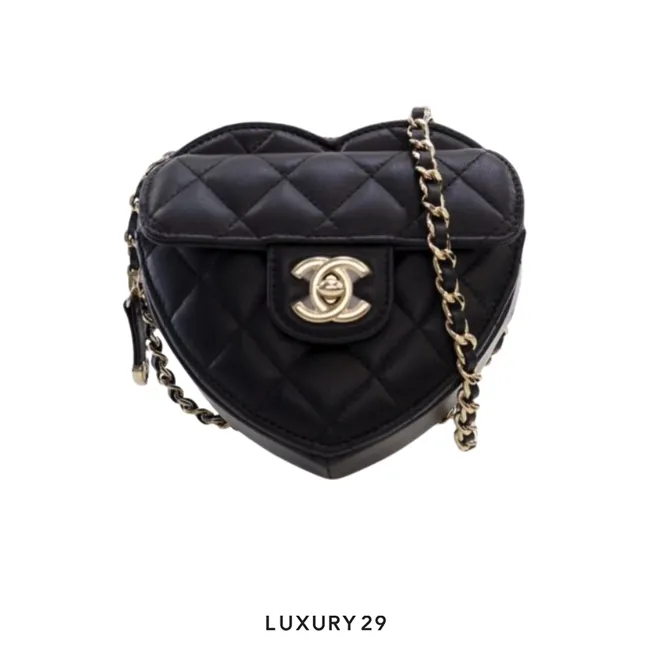 Chanel Heart Clutch with Chain Black