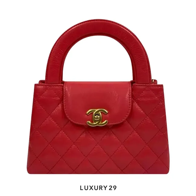 Chanel Mini Shopping Bag In Shiny Aged Calfskin With Gold-Tone Red
