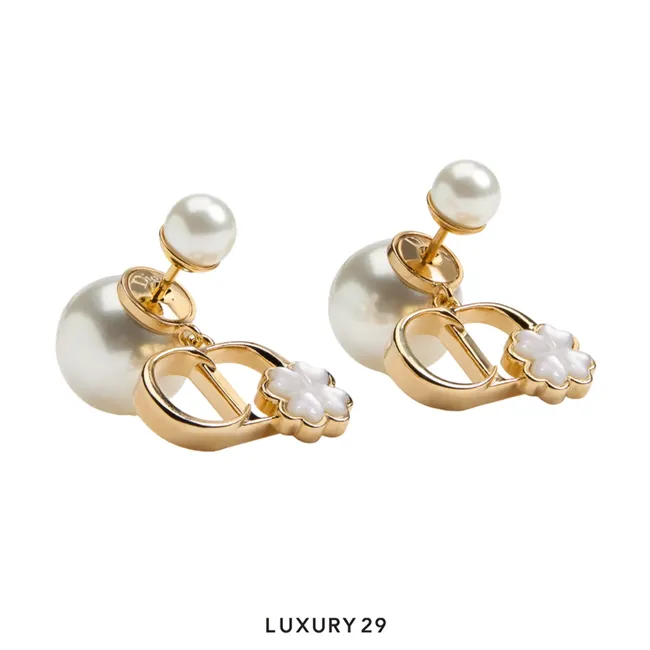 Dior Tribales Earrings Gold-plated metal, white resin pearls, and pearls