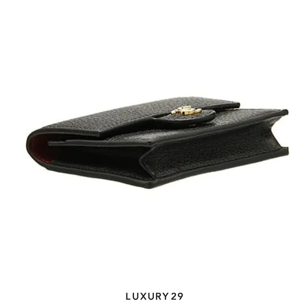 Chanel flap card holder featuring the iconic gold-tone CC logo grained calfskin Black(Small, Black)