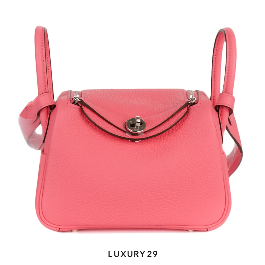 Hermes Lindy Mini II Taurillon Clemence Palladium Hardware Rose Azale(Mini, Pink)