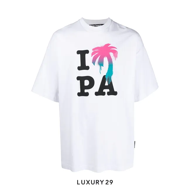 Palm Angels Logo Print T-Shirt White Multicolor