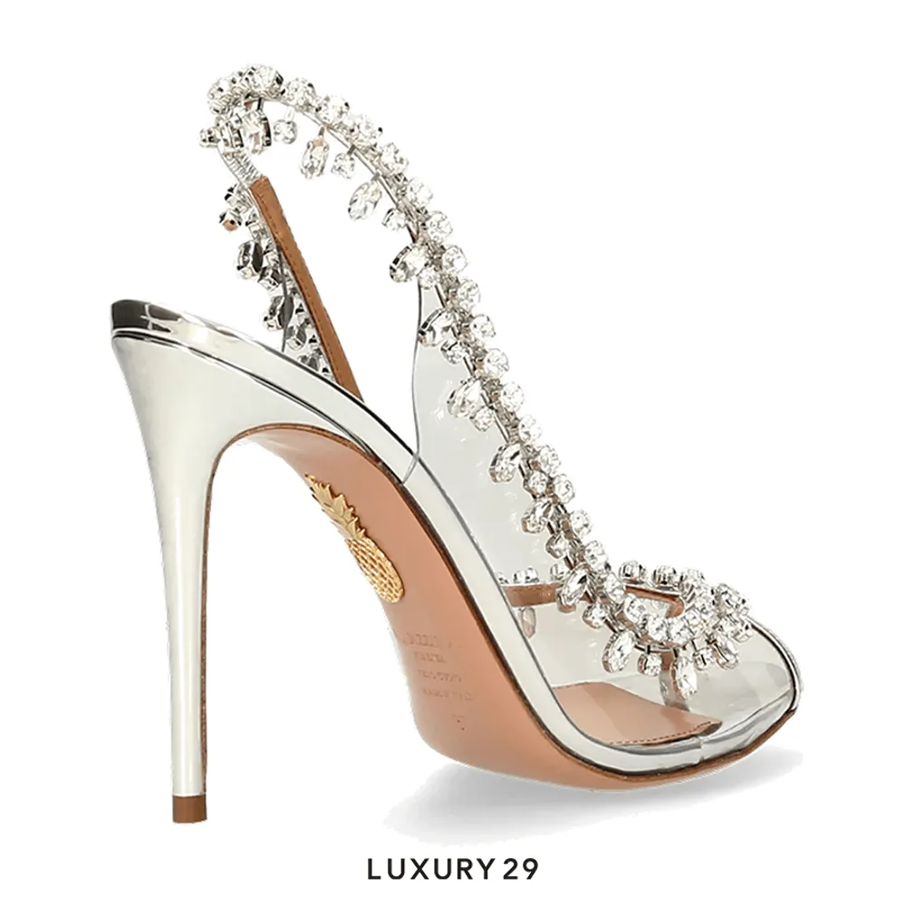 Aquazzura Temptation Crystal Sandal 105(38, Silver)