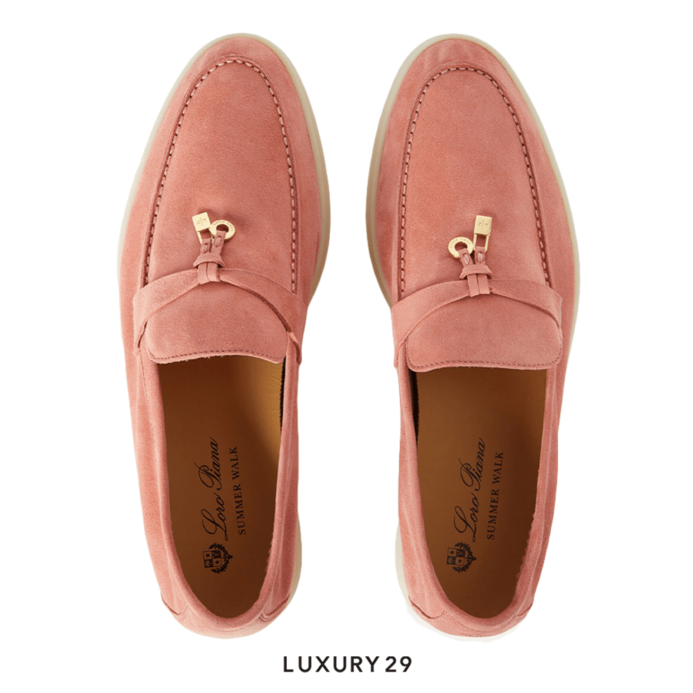 Loro Piana Summer Charms Walk Loafer Suede Goatskin Sorbet Pink(36.5, Pink)