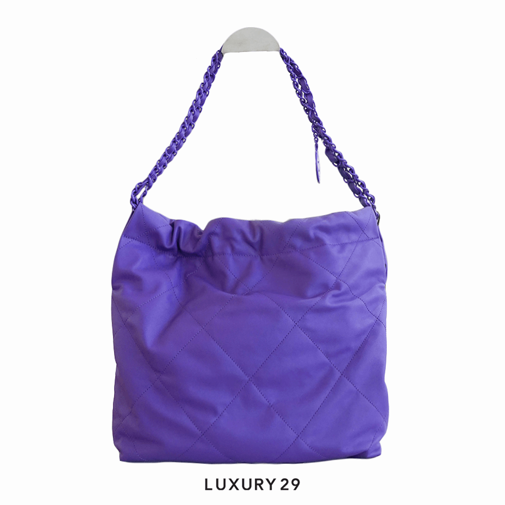 Chanel 22 Handbag Shiny Calfskin & Metal Purple(Small, Purple)
