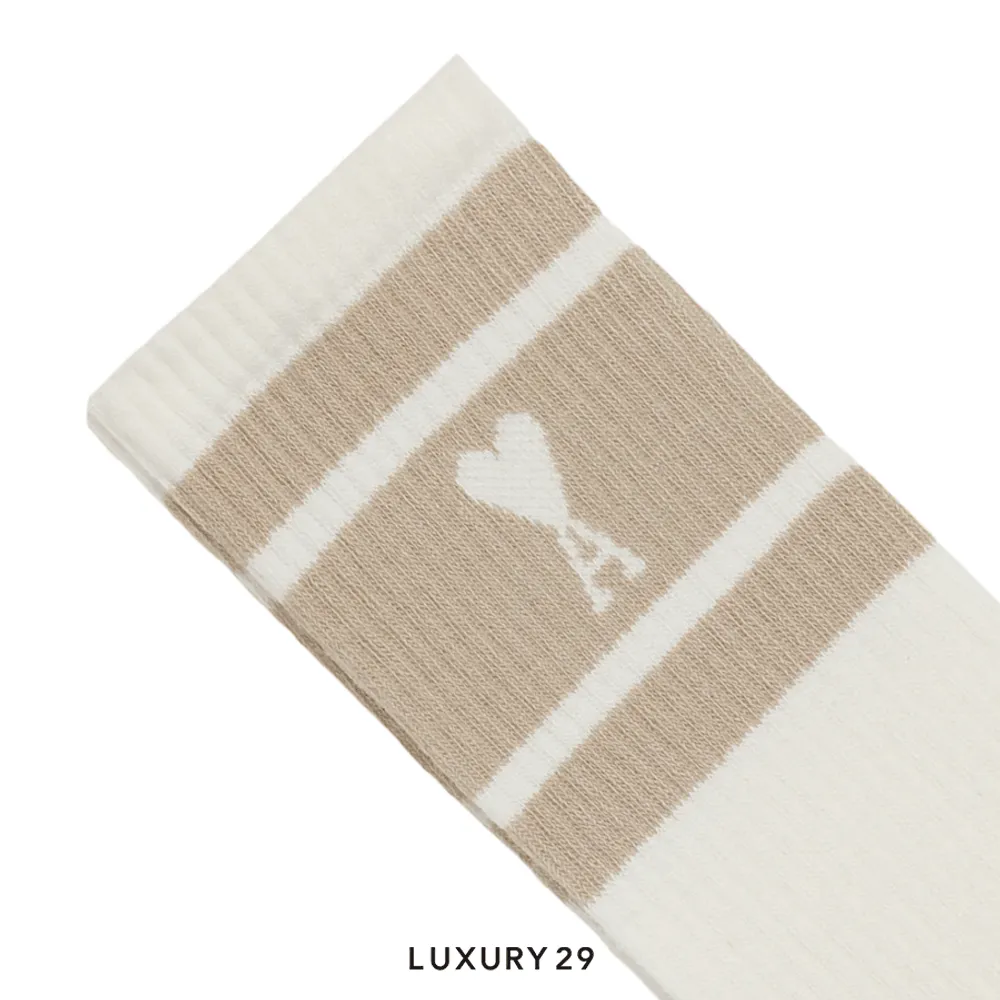 AMI DE COEUR STRIPED SOCKS LIGHT BEIGE(Free Size, Brown)