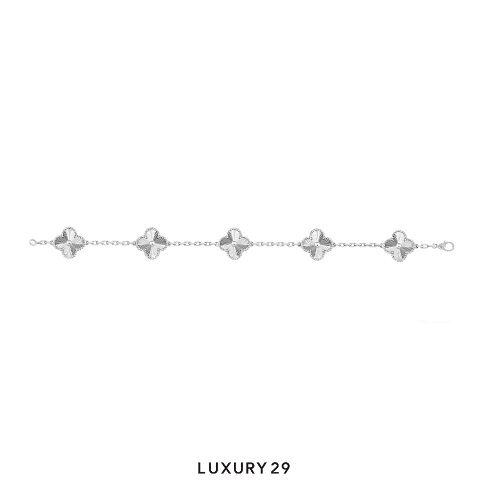 Van Cleef & Arpels Vintage Alhambra Bracelet, 5 motifs 18K white gold(Free Size, Silver)