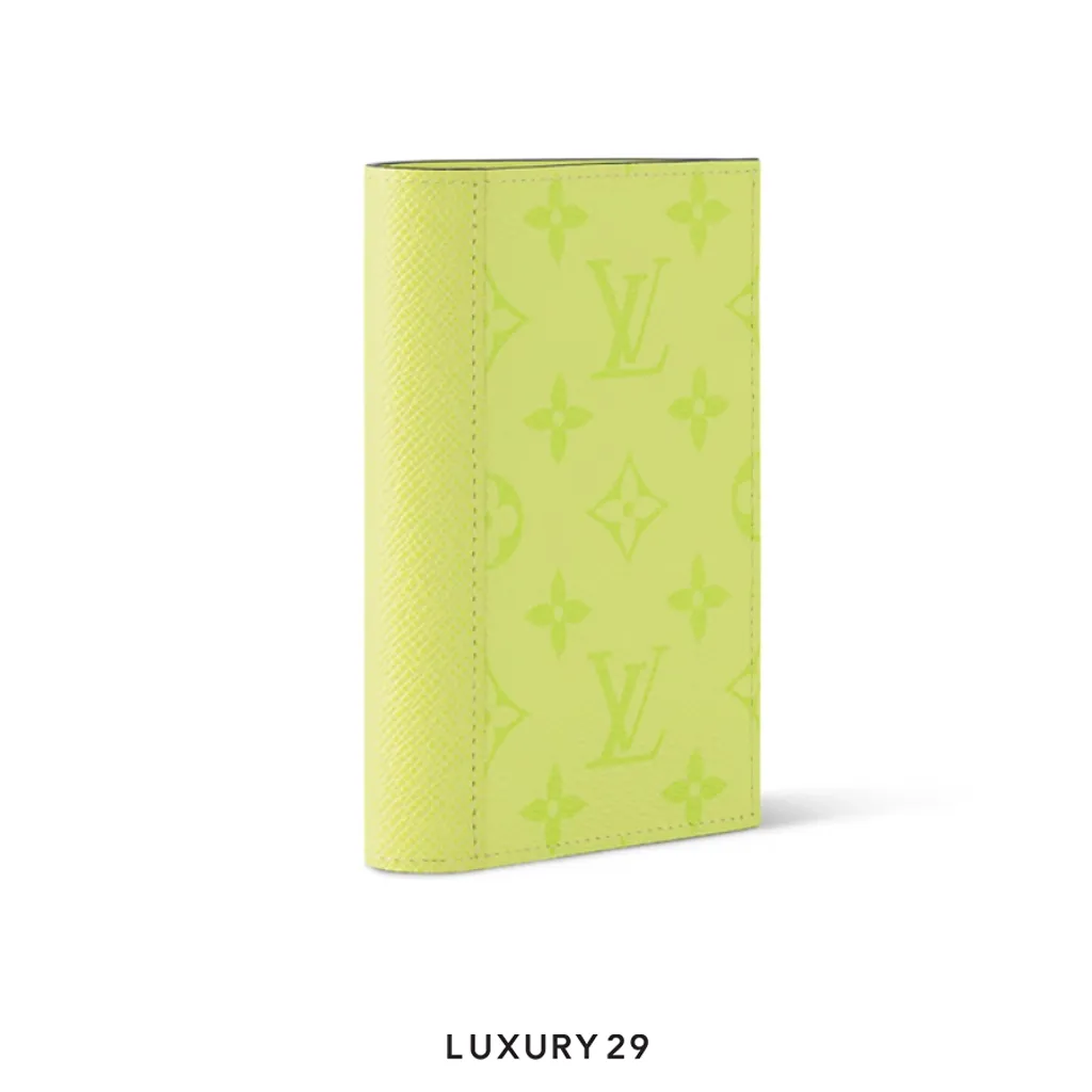 Louis Vuitton LV Passport Cover Monogram coated canvas and Taiga cowhide leather Lemon Yellow(Small, Yellow)