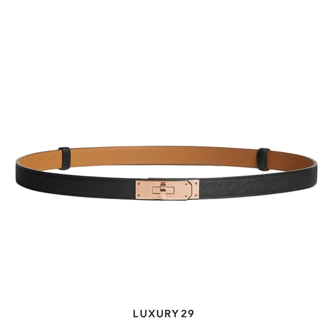 Hermes Kelly 18 belt Rose Gold Hardware Noir
