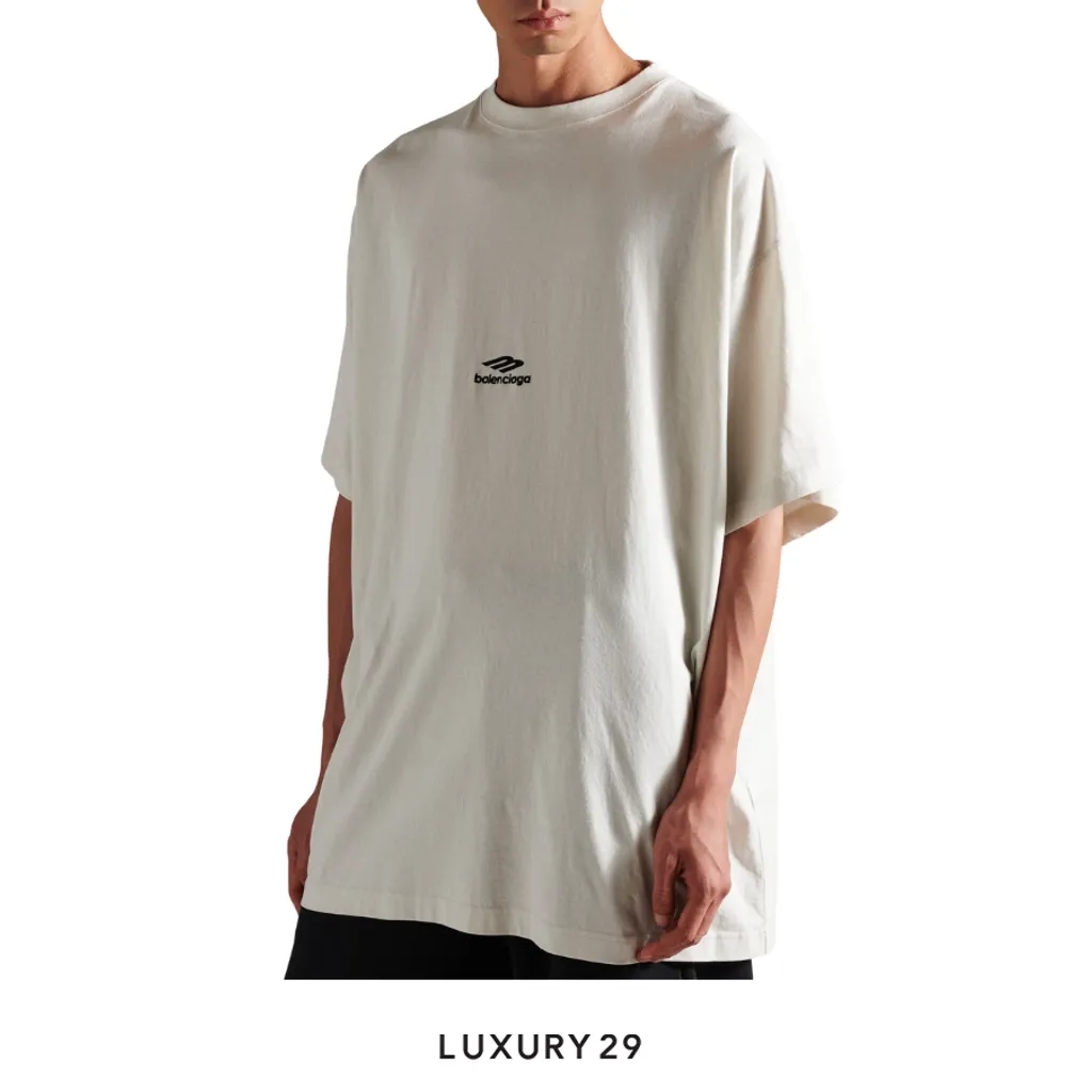 Balenciaga Men's 3b Sports Icon Oversized T-shirt in Chalky White/black(S, White)