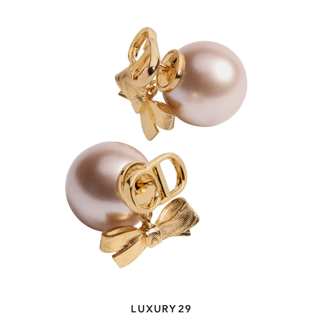 Dior Tribales Earrings Gold-Finish Metal and Iridescent Pink Resin Pearls(Free Size, Pink)