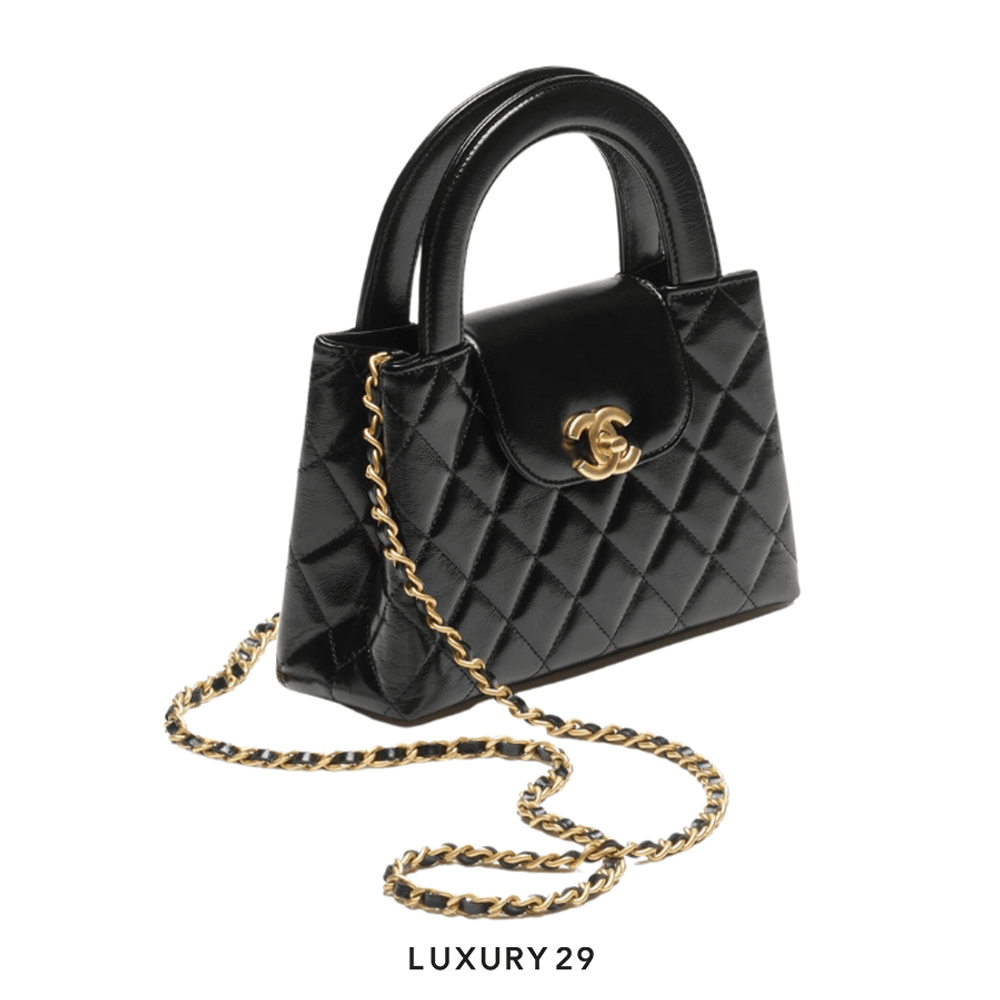 Chanel MICRO SHOPPING BAG Shiny Aged Calfskin & Gold-Tone Metal Black(Mini, Black)