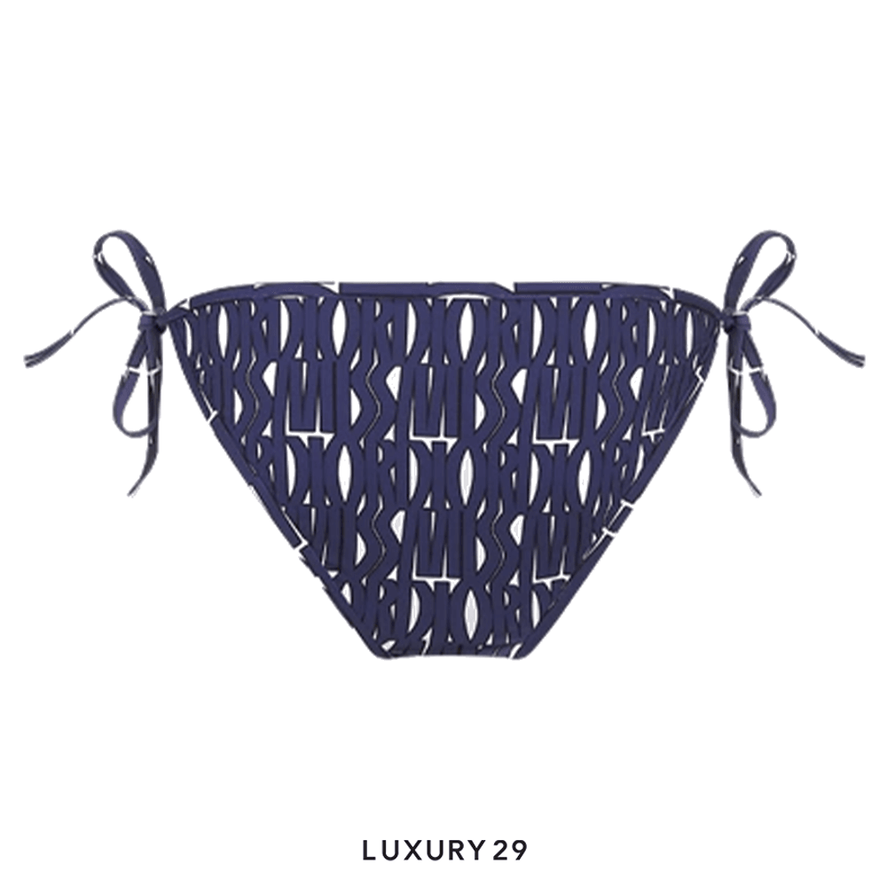 Bikini Bottom 
White Technical Fabric with Navy Blue Miss Dior Allover Motif(XS, Blue)