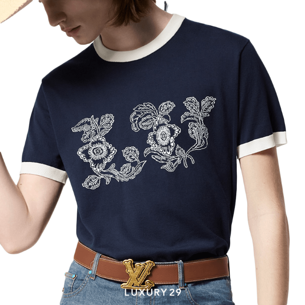 Louis Vuitton LV Graphic Intarsia Short-Sleeved Cotton Crewneck(M, Blue)