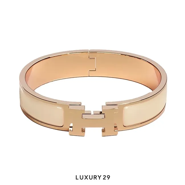 Hermes Clic H Glitter bracelet gold plated Creme GM