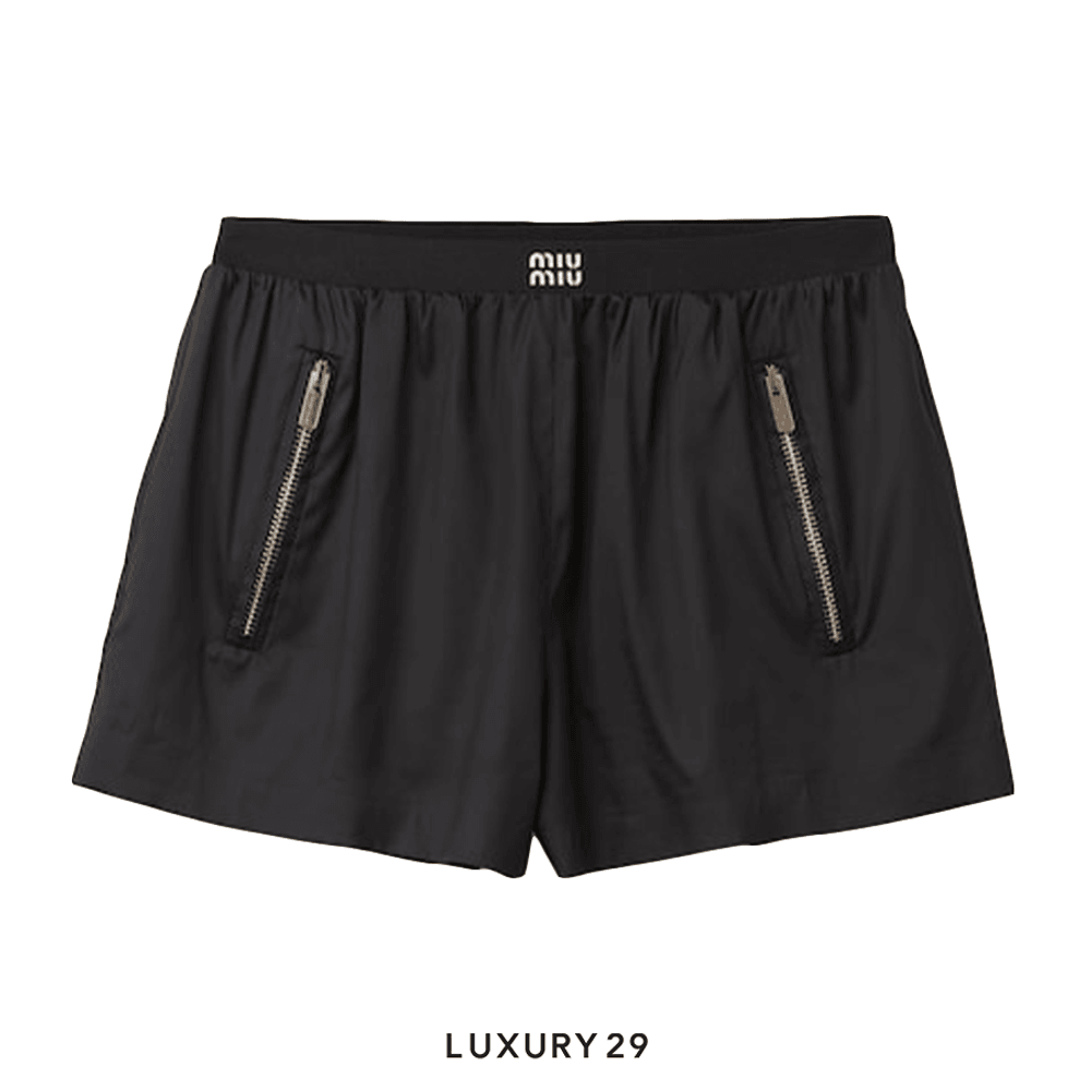 MIU MIU Technical silk shorts with printed logo Black(2XS, Black)