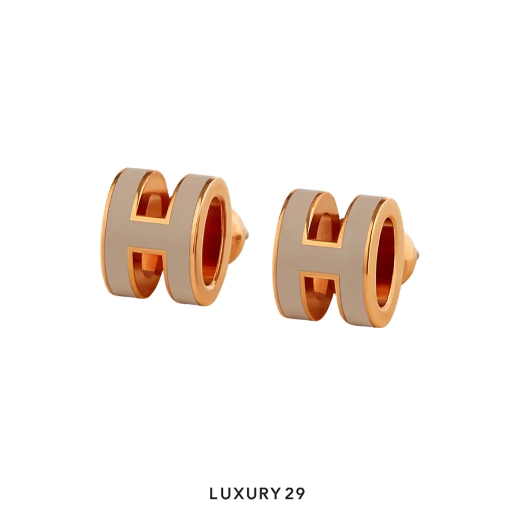 Hermes Mini Pop H Rose Gold Hardware earrings Marron Glace(Free Size, Neutrals)