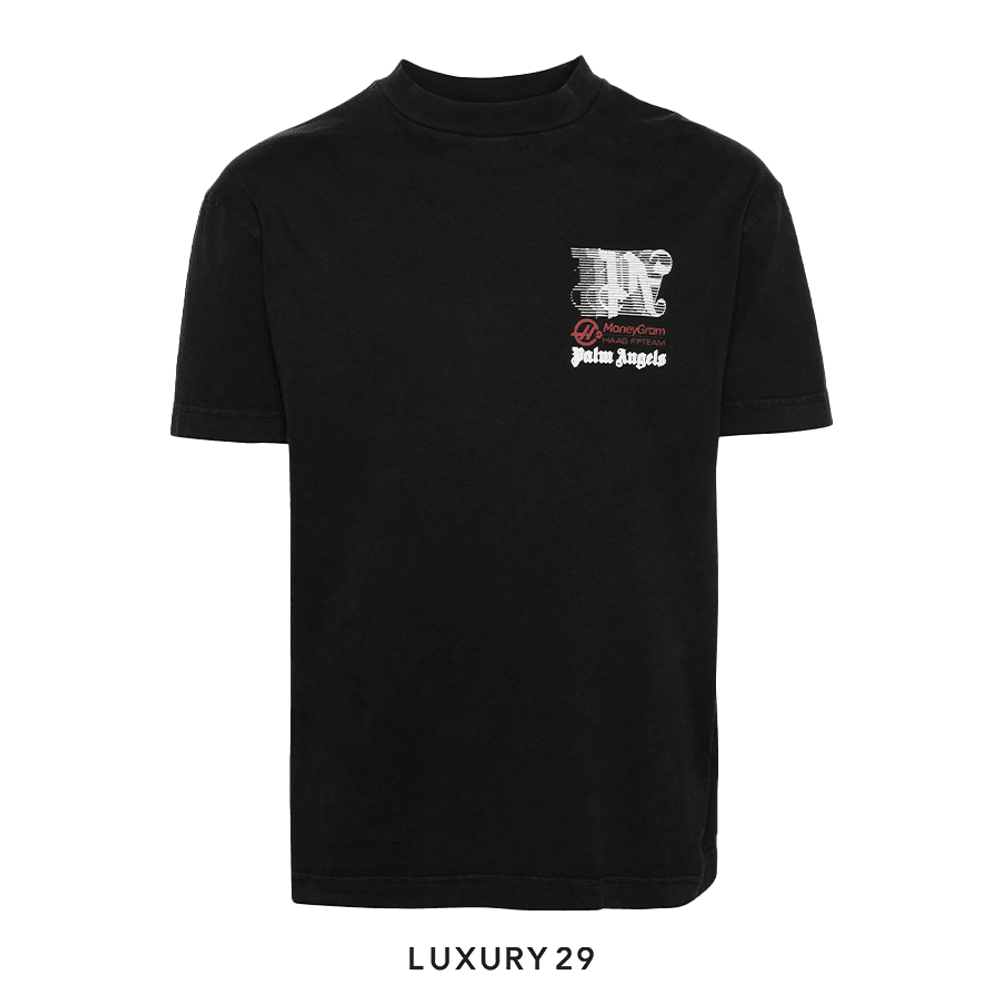 Tシャツ・カットソー Palm Angels PMAA001S24JER001 RACING CLUB T-shirt Palm Angels x Haas racing-print cotton T-shirt black/white