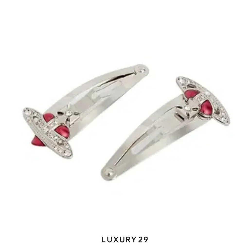 Vivienne Westwood Heart Diamante-Embellished Silver-Tone Brass Hairclips (Set Of Two)(Free Size, Red)