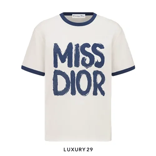 Dior Dio (r)White Cotton and Linen Jersey with Blue Miss Dior Graffiti Motif