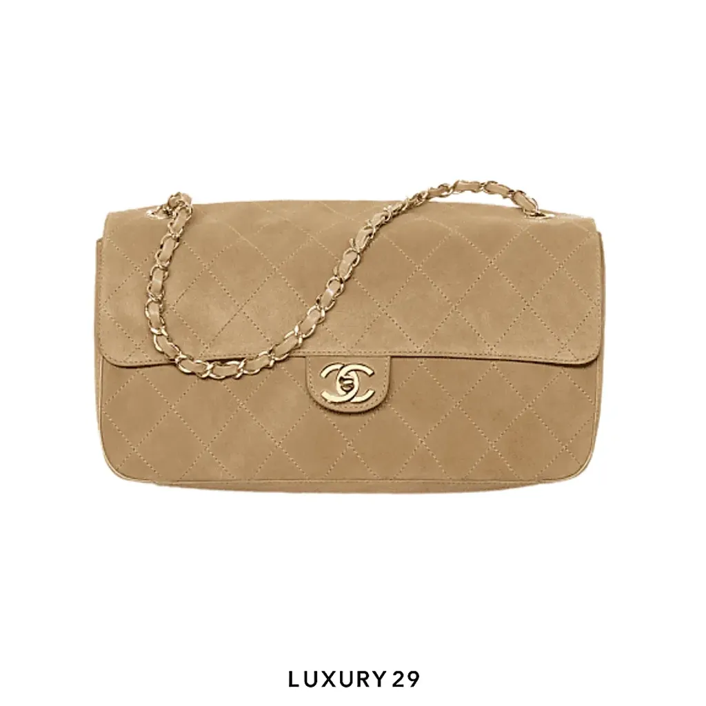 Chanel Spring Summer 2026 Maxi Flapbag Suede Calfskin & Gold Metal Dark Beige(Small, Brown)