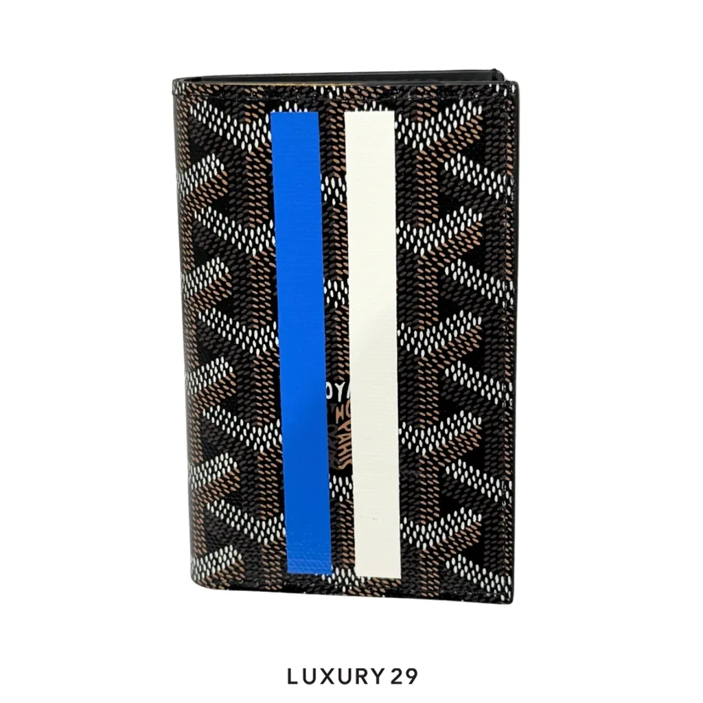 Goyard Saint-Pierre Card Wallet Black Hand-Painted Stripes 2 Blue White(Small, Black)