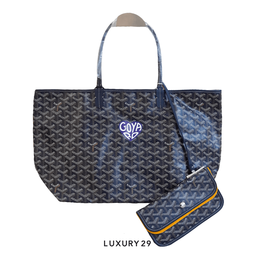 Goyard Saint Louis PM Bag Navy Blue Hand-Painted Heart Purple(Small, Blue)