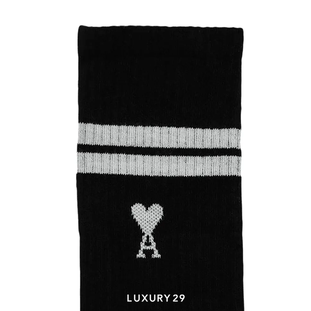 AMI DE COEUR STRIPED SOCKS BLACK(Free Size, Black)