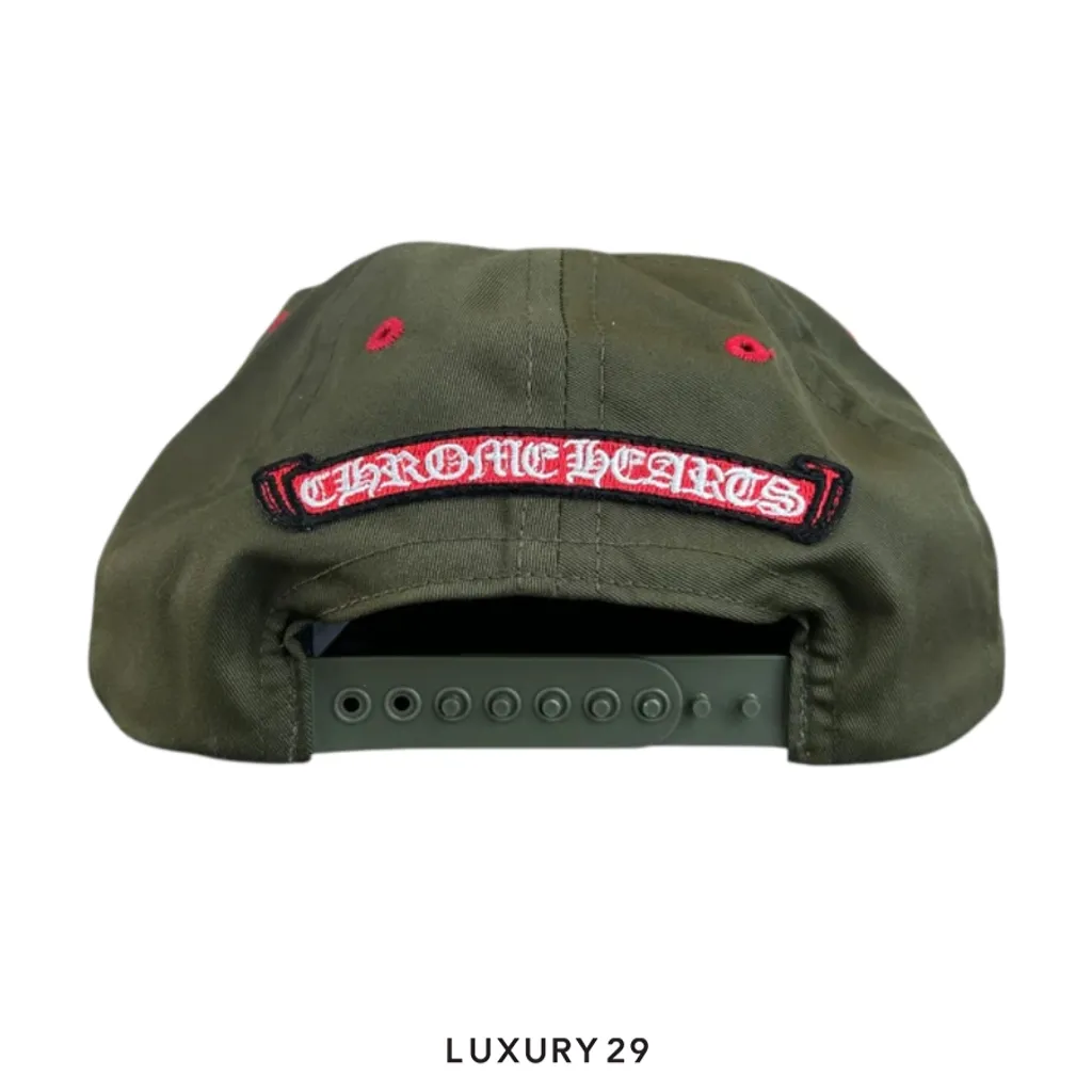 Chrome Hearts Triple Cross Embroidered Cap Khaki(Small, Green)