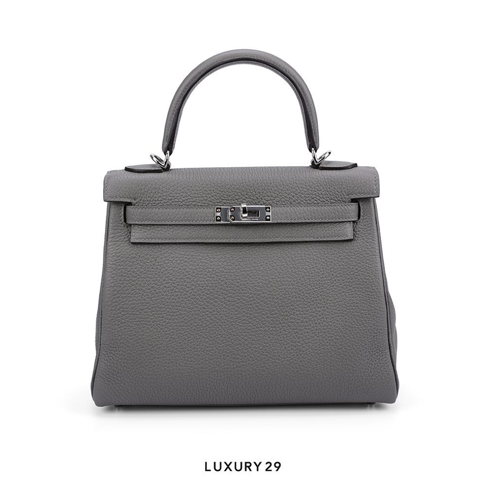 Hermes Kelly Retourne 25 Etain Togo Palladium Hardware / U Stamp(Small, Grey)