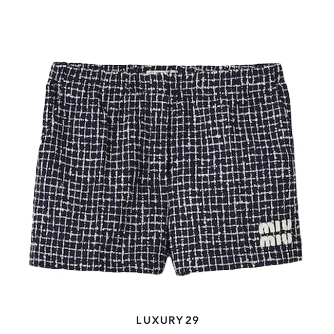 MIU MIU Checked tweed shorts Blue/Ivory