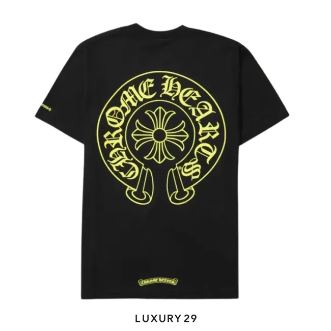 Chrome Hearts Neon Yellow Horseshoe Pocket T-Shirt Black