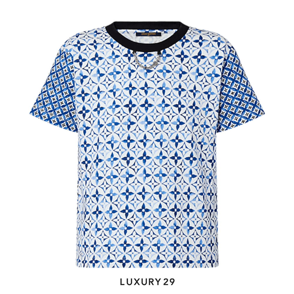 Louis Vuitton LV Monogram Flower Tile T-Shirt White-Blue(XS, Blue)