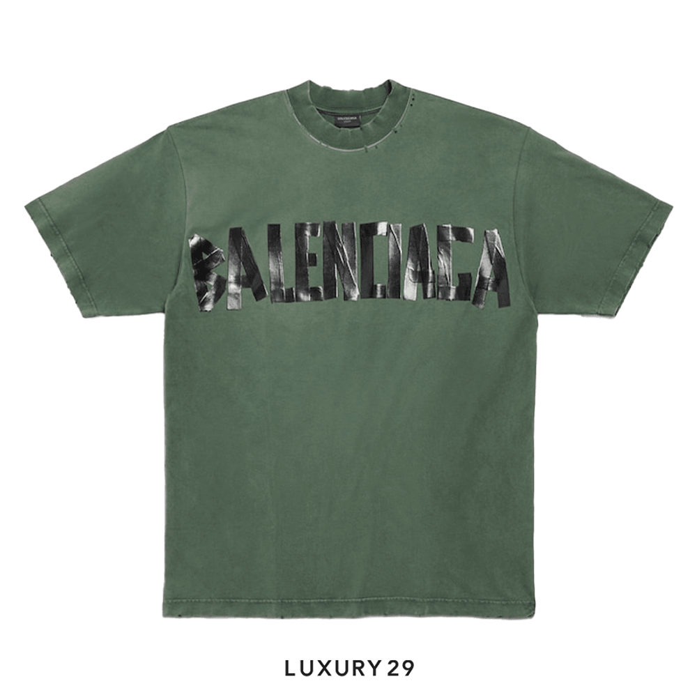 VIP【関税送料無料】希少 BALENCIAGA COTTON T-SHIRT Balenciaga New Tape Type T-shirt Medium Fit in Dark Green