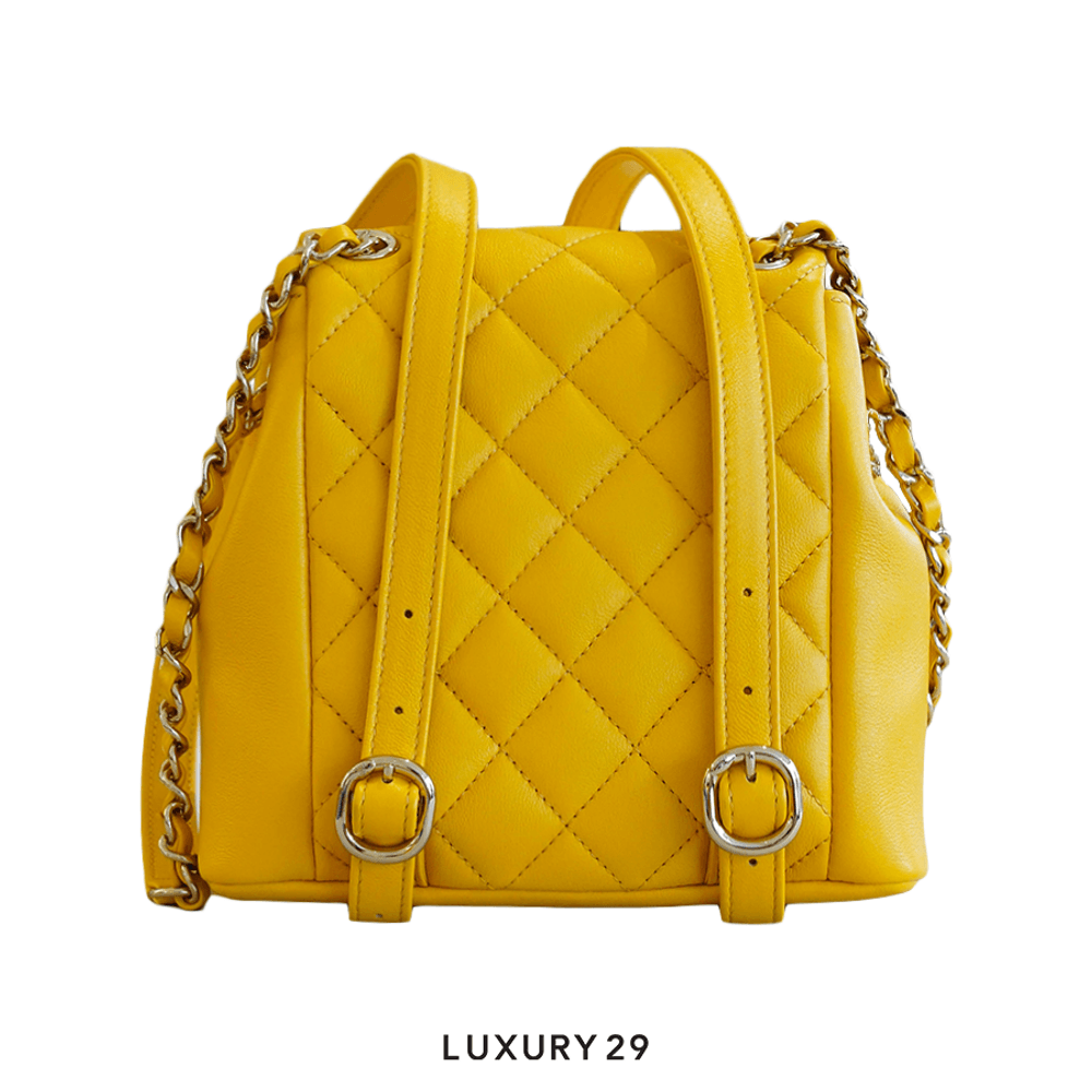 Chanel Mini Backpack Grained Shiny Calfskin & Gold-Tone Metal Yellow(Mini, Yellow)