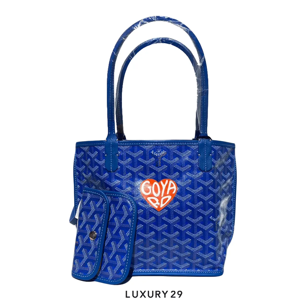 Goyard Anjou Mini Bag Sky Blue Hand-Painted Heart Orange(Mini, Blue)