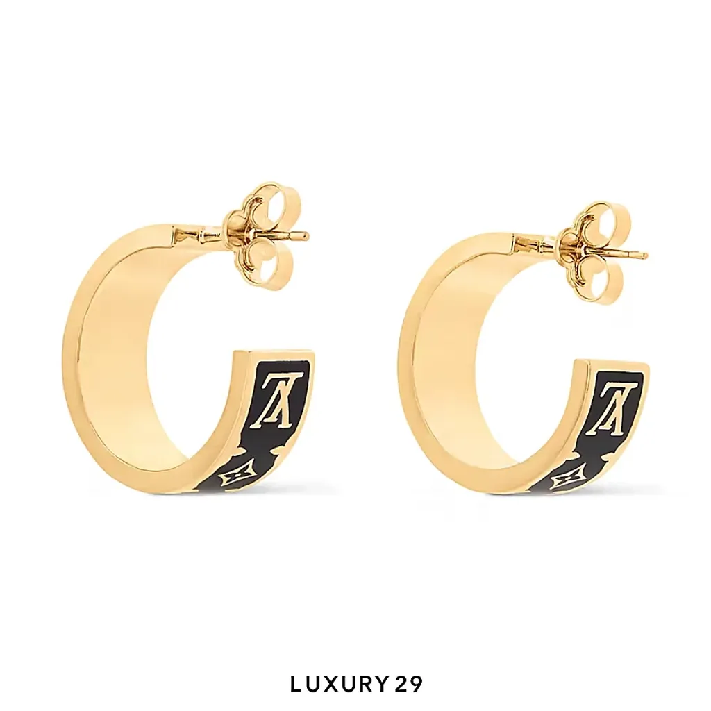 Louis Vuitton LV Nanogram Enamel Earrings Black(Free Size, Black)