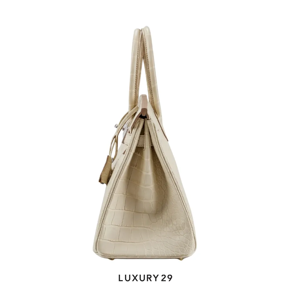Hermes Sac Birkin Selier 30 Beton Alligator Mississippiensis Mat / W Stamp (2024)(Medium, White)