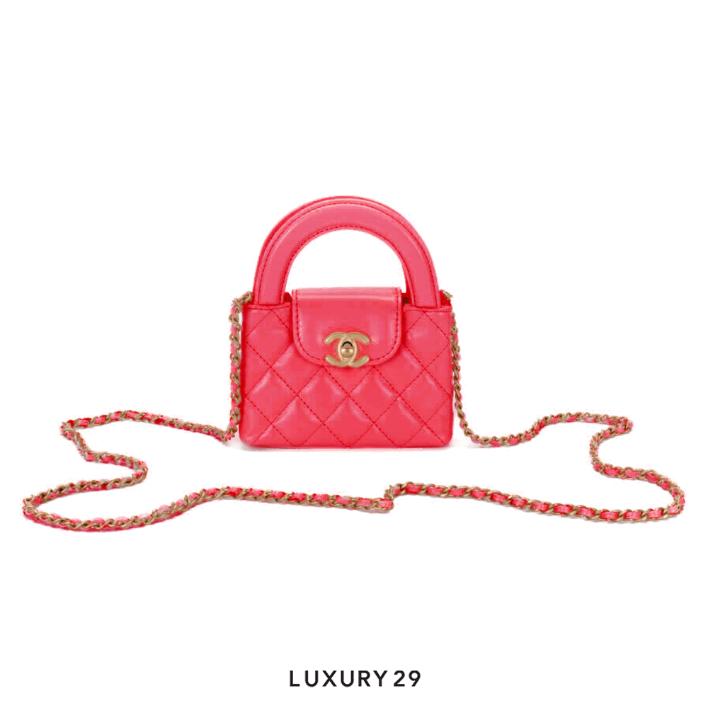 Chanel MICRO SHOPPING BAG Shiny Aged Calfskin & Gold-Tone Metal Pink(Mini, Pink)