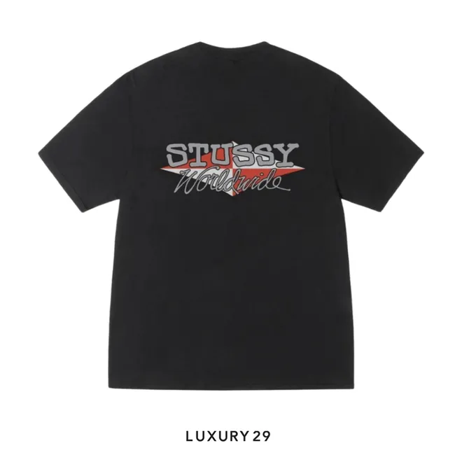 STUSSY WORLDWIDE DIAMOND TEE PIGMENT DYED BLACK