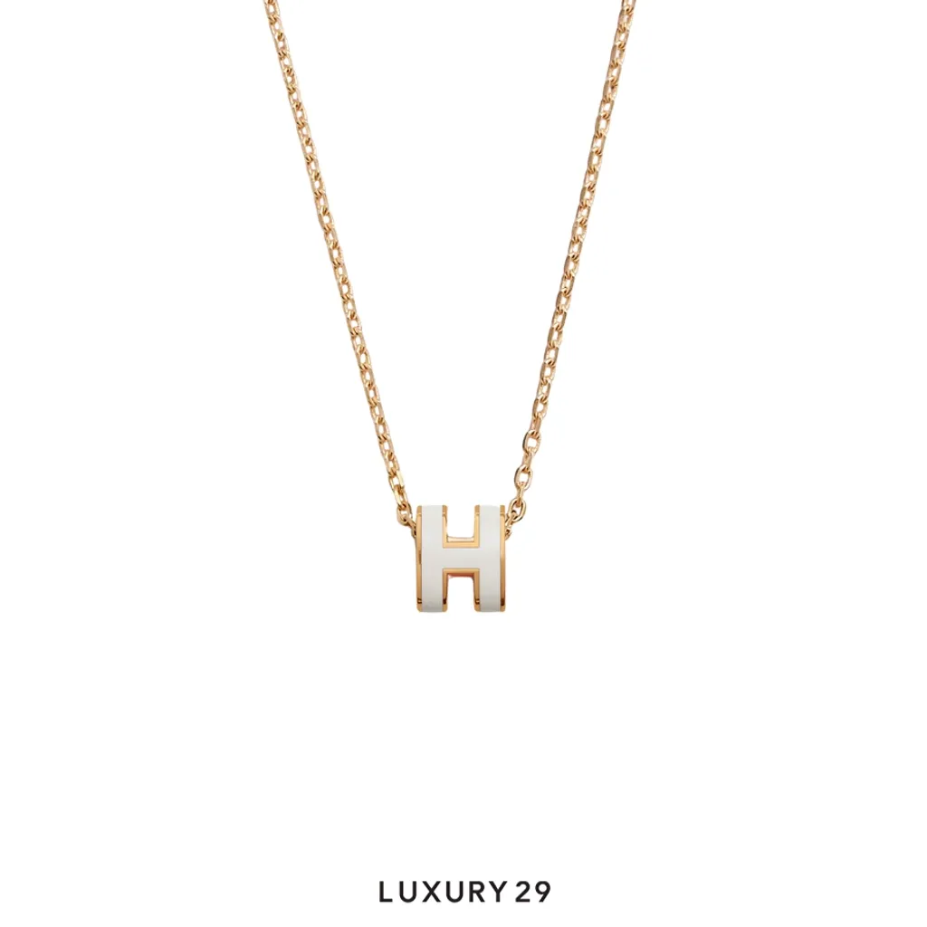 Hermes Mini Pop H Pendant Rose Gold Plated marron Blanc(Free Size, White)