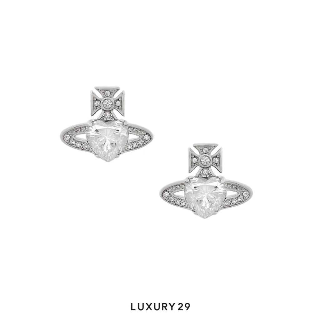 Vivienne westwood Ariella Earrings platinum white cz crystal(Free Size, Silver)